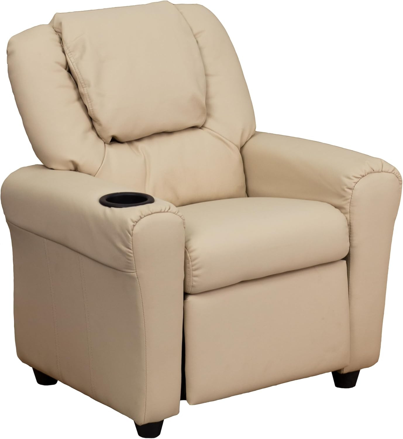 Beige Vana Vinyl Kids Recliner with Cup Holder & Safety Recline, Up to 90 Lbs.
