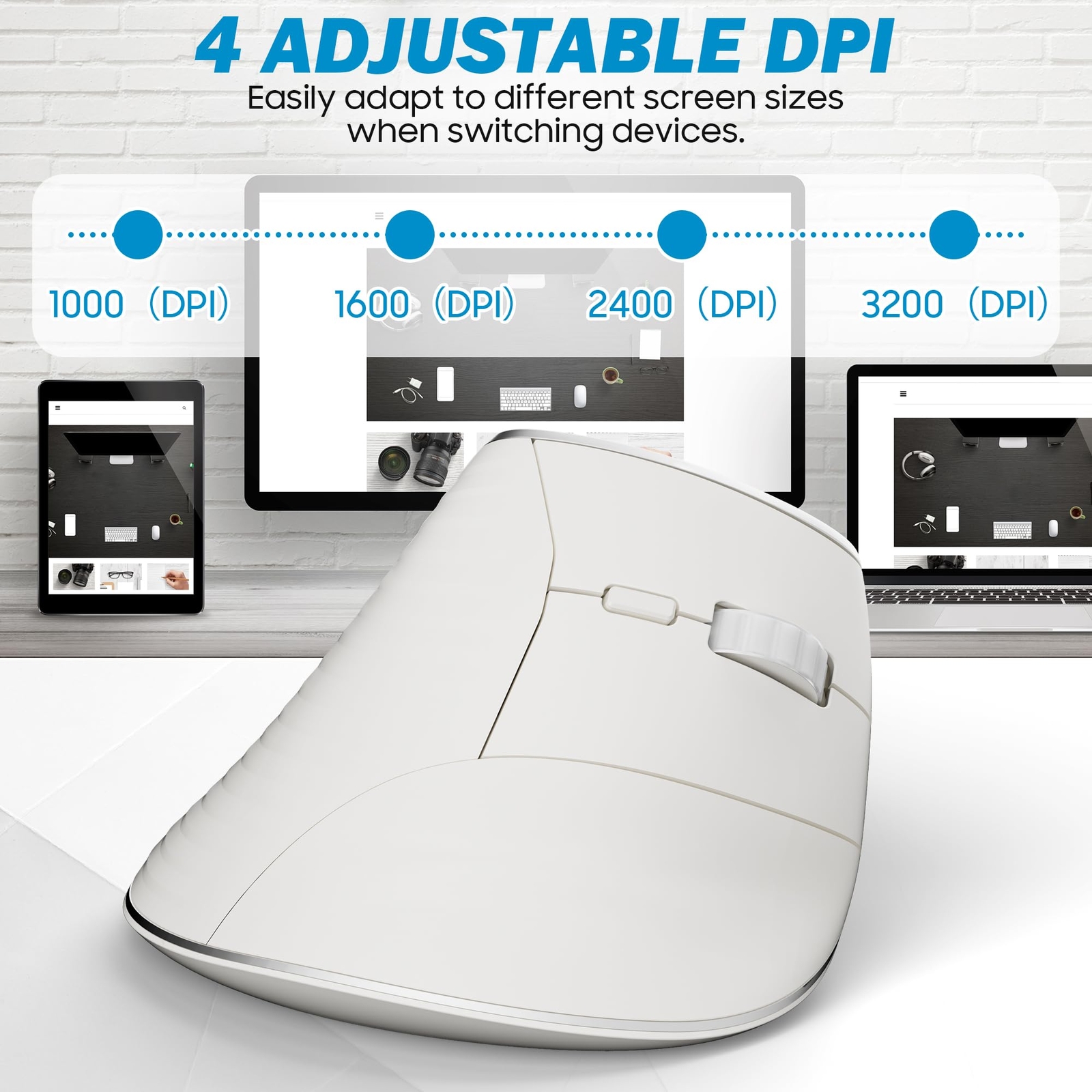 Wireless Vertical Ergonomic Mouse Multi-DeviceBluetooth + 2.4G Connection 4 A...