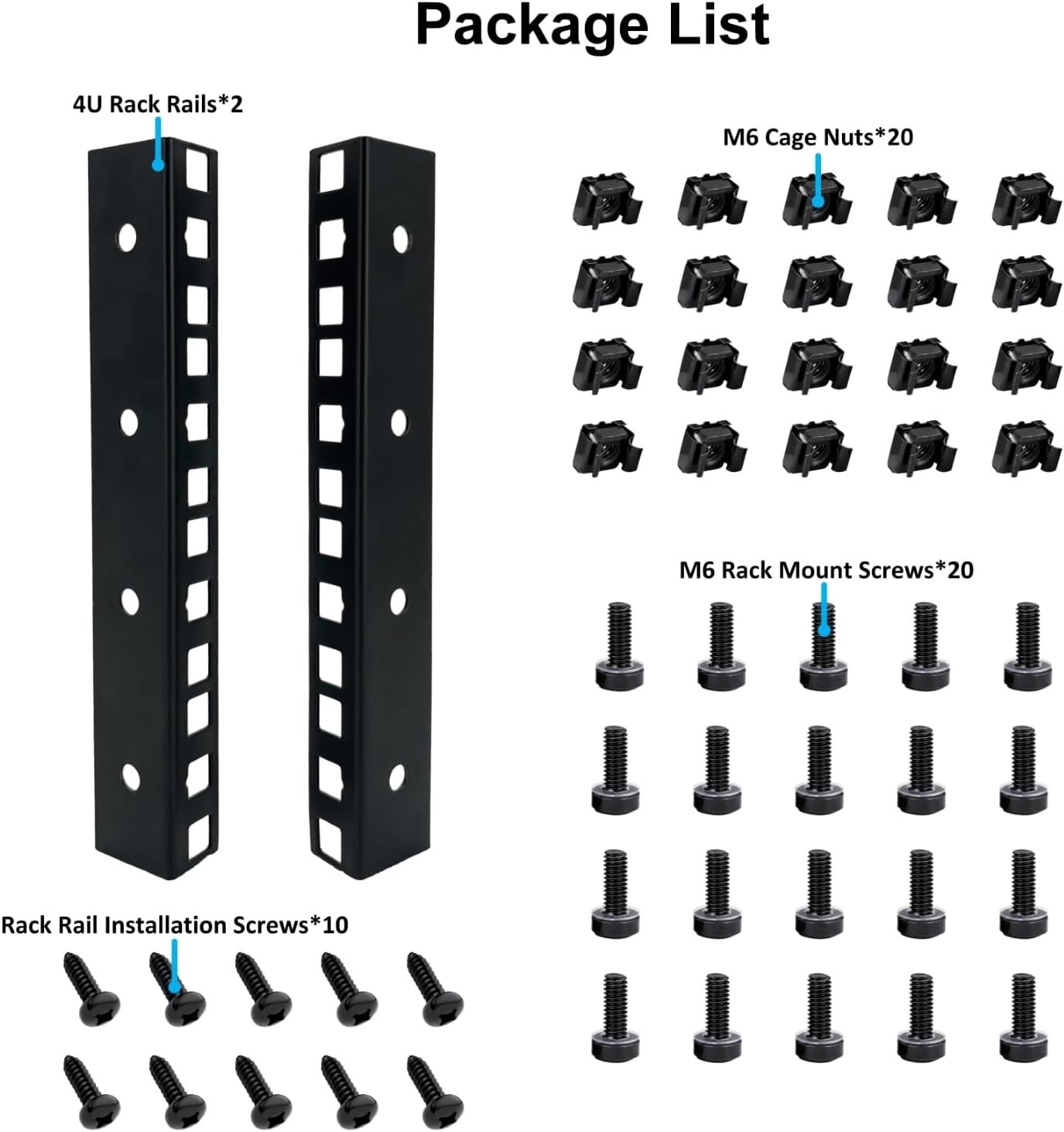4U Rack Rails with M6 Screws & Nuts for Server Racks | Includes cage nuts set...
