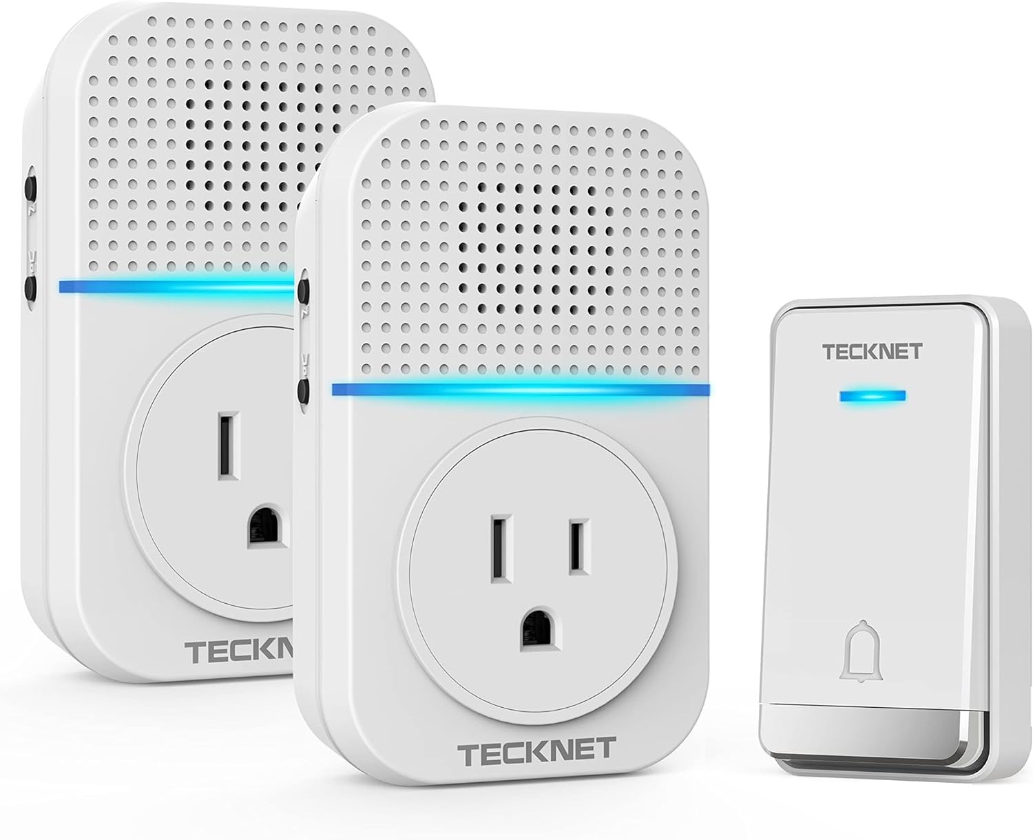 TECKNET Wireless Doorbell, Self-Powered 2 Receivers + 1 Button, White