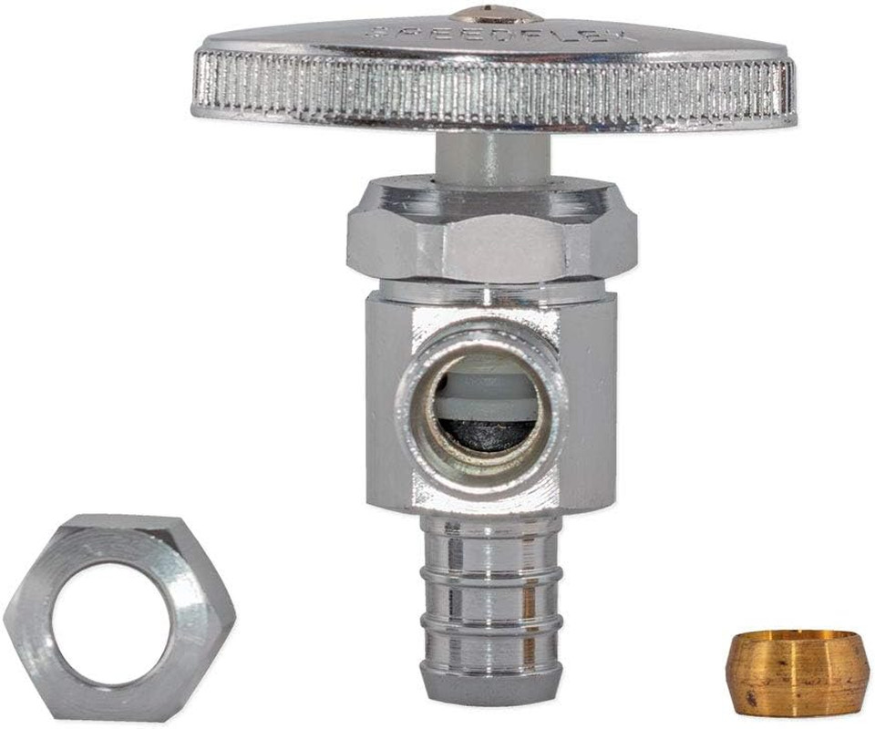 1/2 inch Crimp PEX x 3/8 inch OD Compression Multi-Turn Angle Stop Valve, Brass
