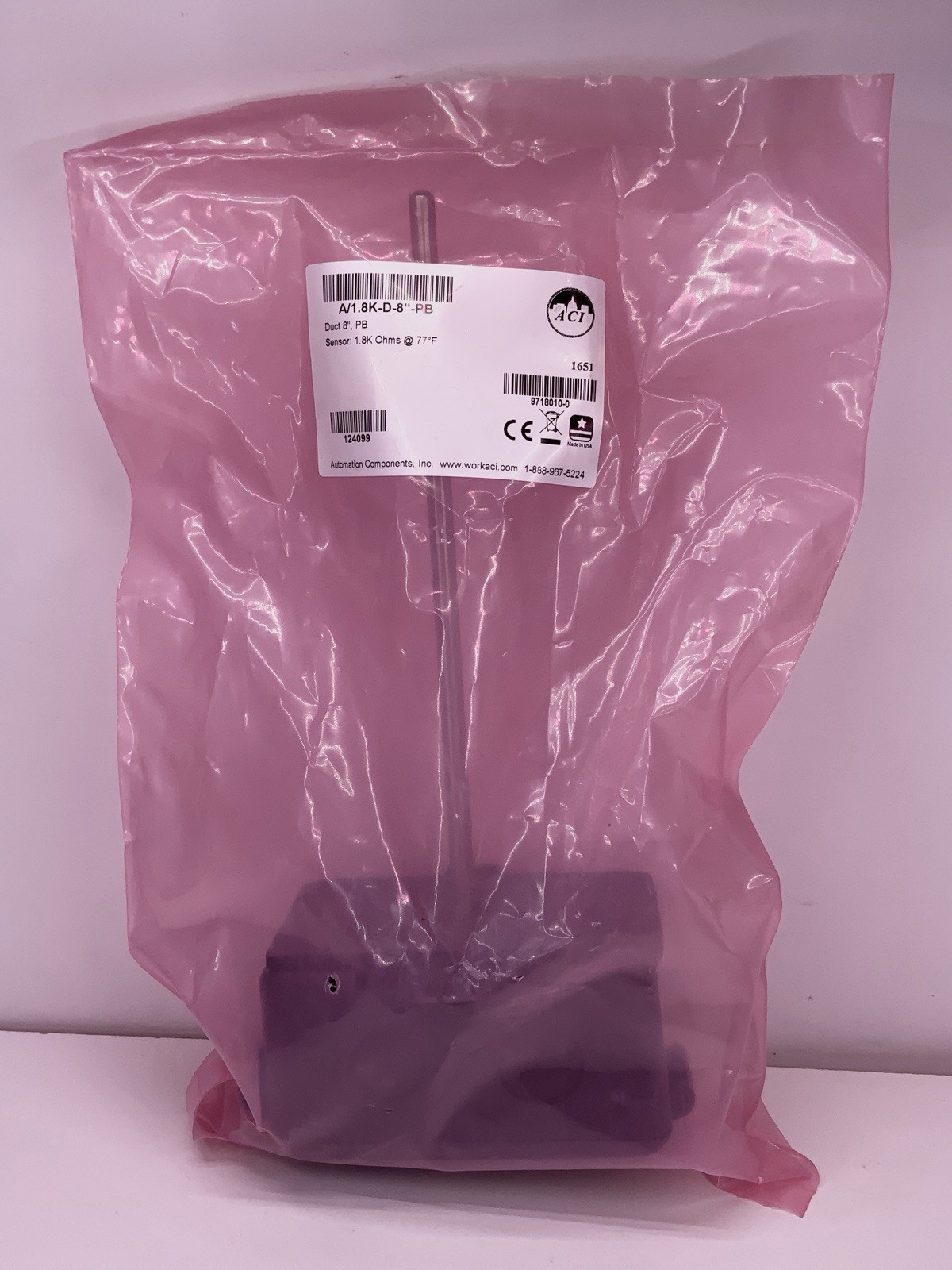 New ACI A/1.8K-D-8"-PB Duct Mount Temperature Sensor 8" 1800 Ohms @77°F
