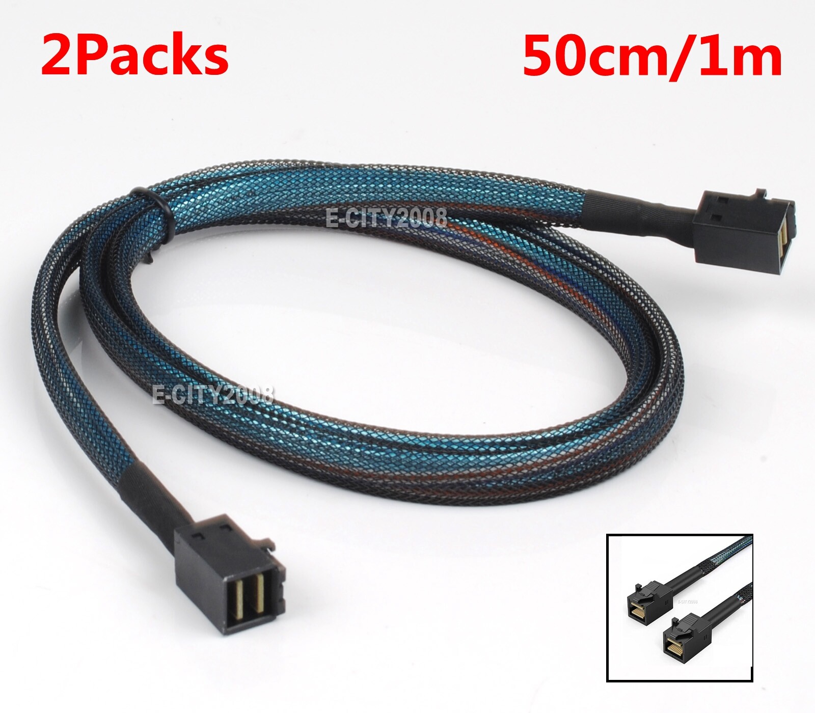 2Pcs 12Gbps Internal HD Mini SAS SFF-8643 to SFF-8643 Cable 100-Ohm 0.5~1M