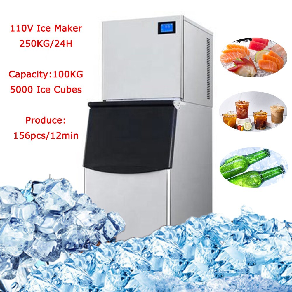 100KG Large Capacity Commercial Ice Maker 110V Auto Ice Cube Machine 156pc/12min