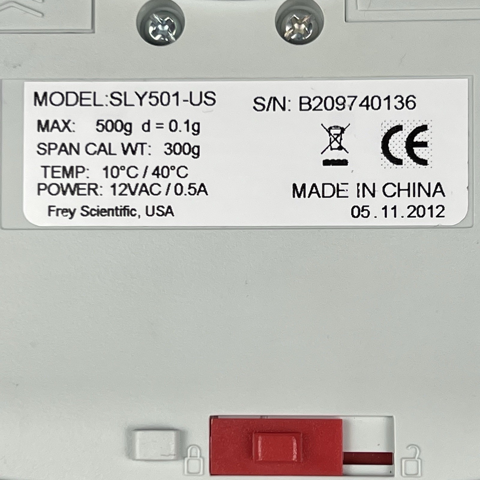 Frey Scientific Electronic Balance 500g Capacity D= 0.1g 10C To 40C SLY501