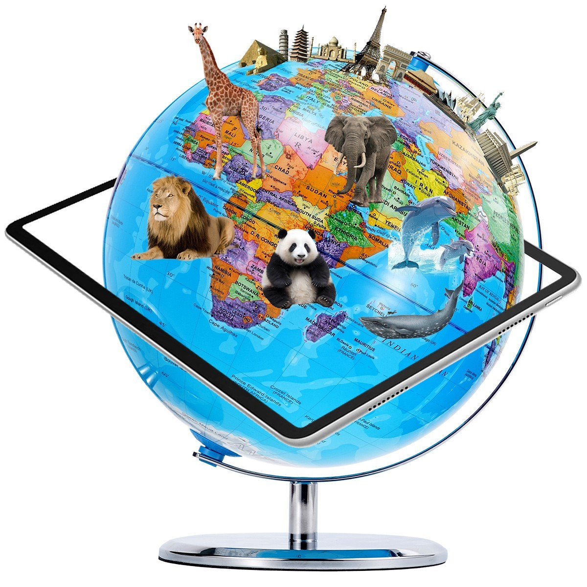 10'' World Map Globe On Metal Base Tabletop Rotating Earth Globe Educational