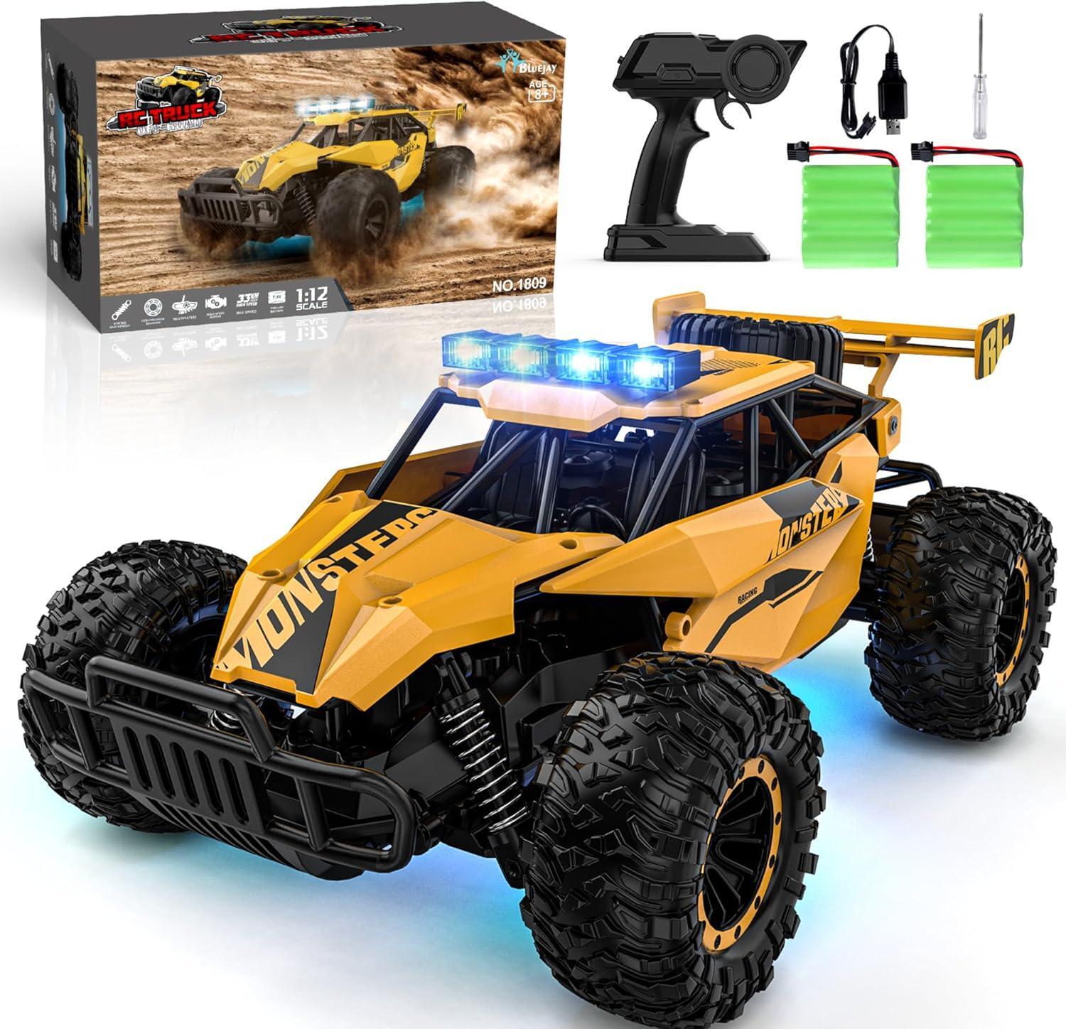BLUEJAY Remote Control Car For Boys, RC Cars, 1:12 Monster RC Truck Off Road LED
