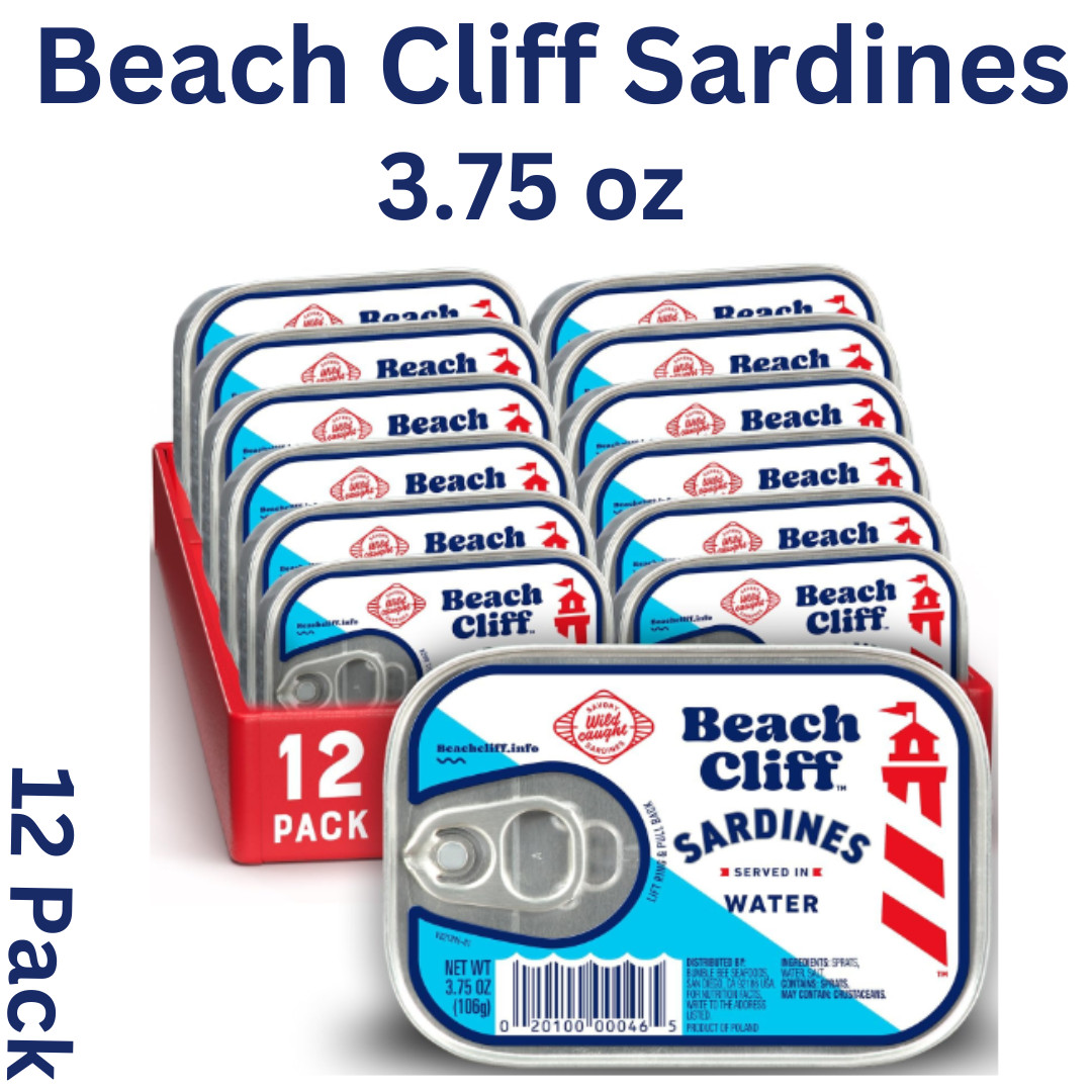 Beach Cliff Sardines in Water, 3.75 oz Can (Pack of 12) - Wild Caught Sardine US