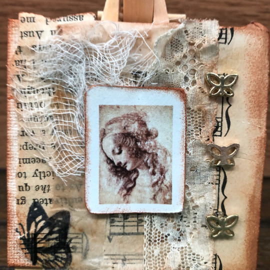 Mixed Media Collage Altered Canvas Original Art WAll Art mini 3x3" decoupage art