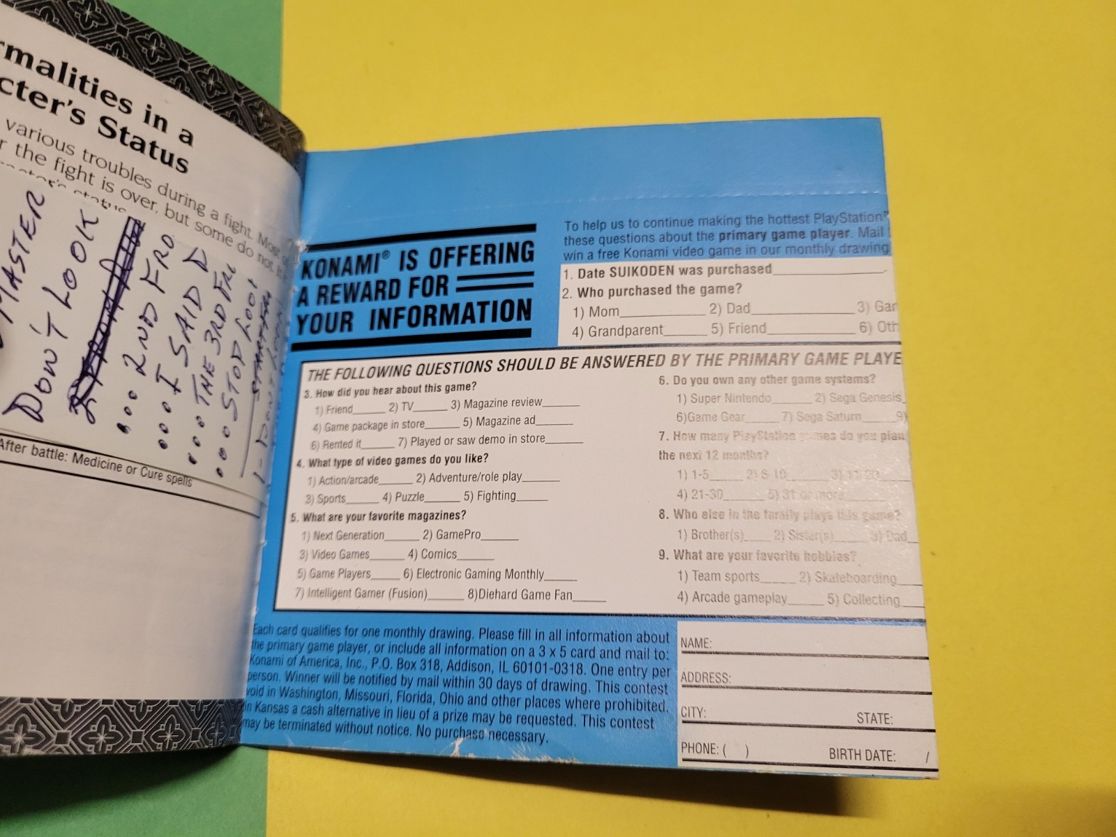 Suikoden Manual Only (PS1) - Authentic Acceptable Condition
