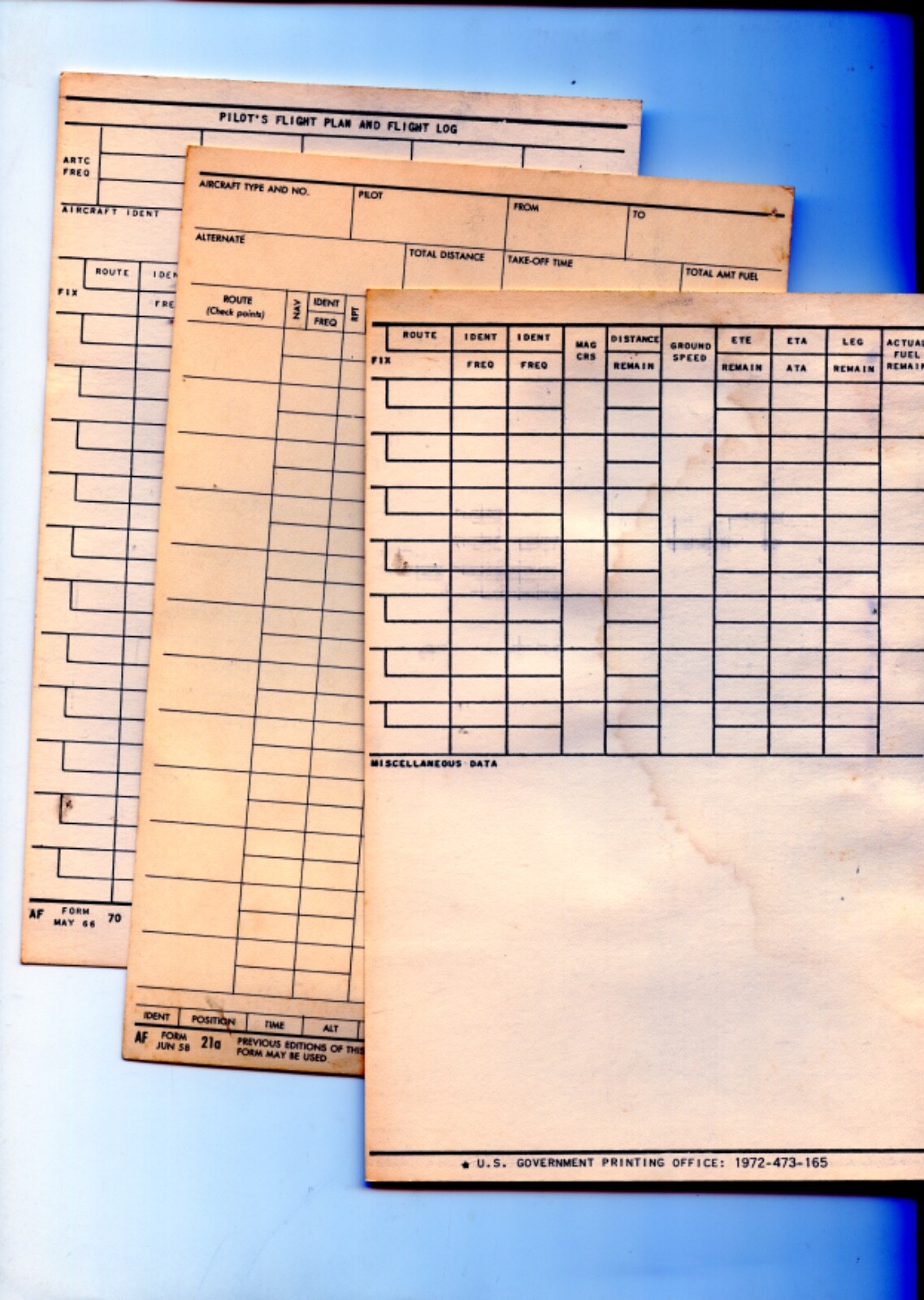 Original Pilot's Flight Plan and Flight Log 2 Versions 4 Pieces AF Lot