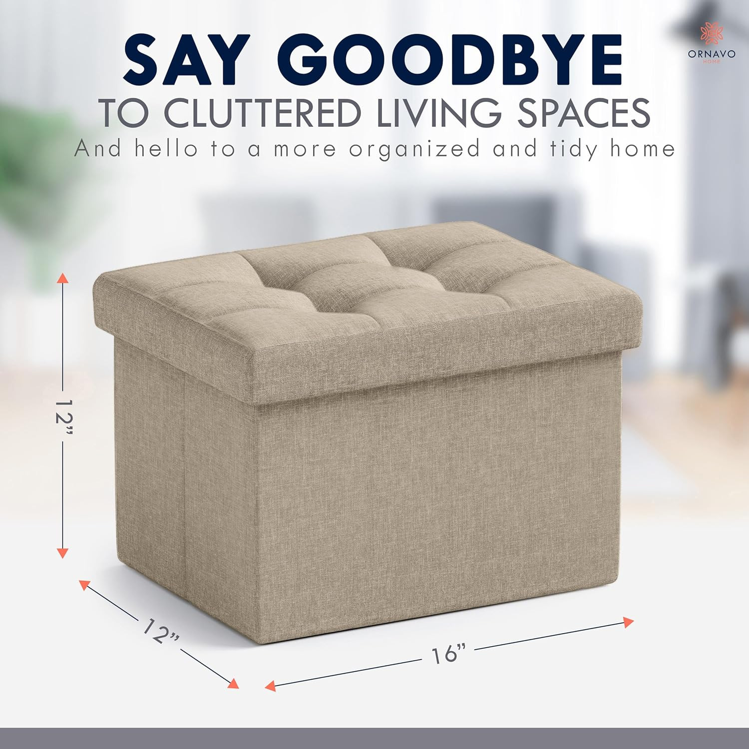 Small Storage Ottoman Foldable Collapsible Rectangle Linen Ottoman Foot Rest Sto