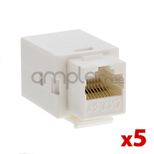 5 pack CAT5e Inline Keystone Jack White Coupler Type CAT5 RJ45