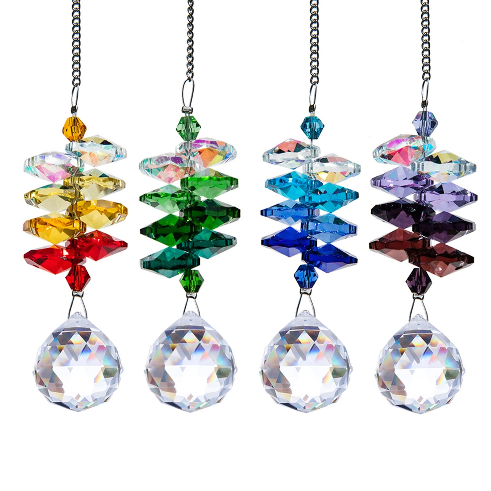 HDCRYSTALGIFTS 4PCS Crystal Hanging Sun Catchers for Window Indoor Rainbow Maker