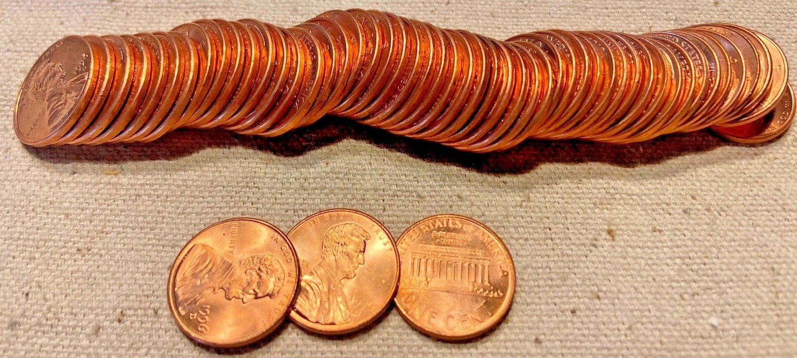 1996 D Two Lincoln Memorial Cent Unc MS Roll Uncirculated 2 Rolls