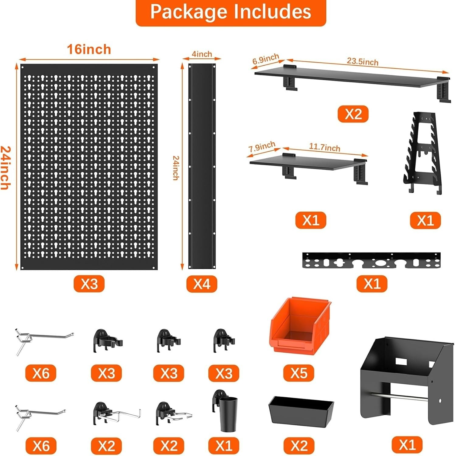 TORACK Metal Pegboard Wall Organizer 4ft Wide, Tool Storage Pegboard System