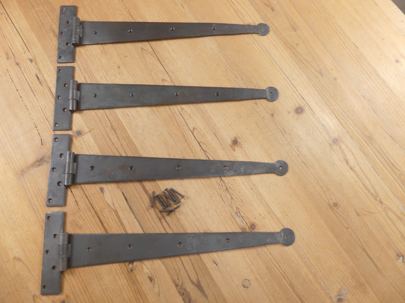 4 Ex Large Strap T Hinges 18" Tee Hand Forged Gate Barn Rustic Medieval Iron