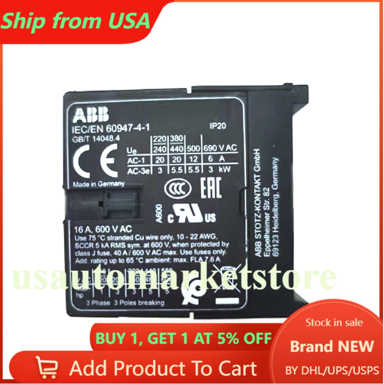 ABB IEC/EN60947-4-1 Contactor New In Box US Free TAX