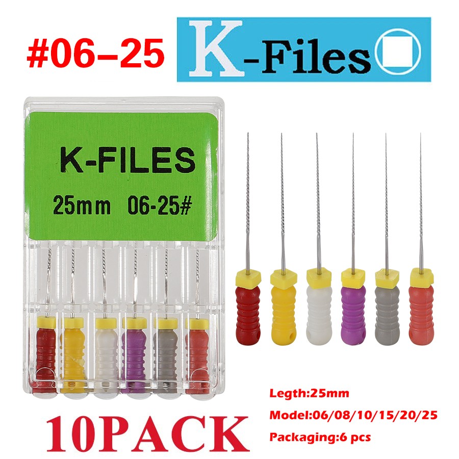 10Pk Dent Endo Root Canal Stainless Steel K-Files 25mm Hand Use k-file #06-#25