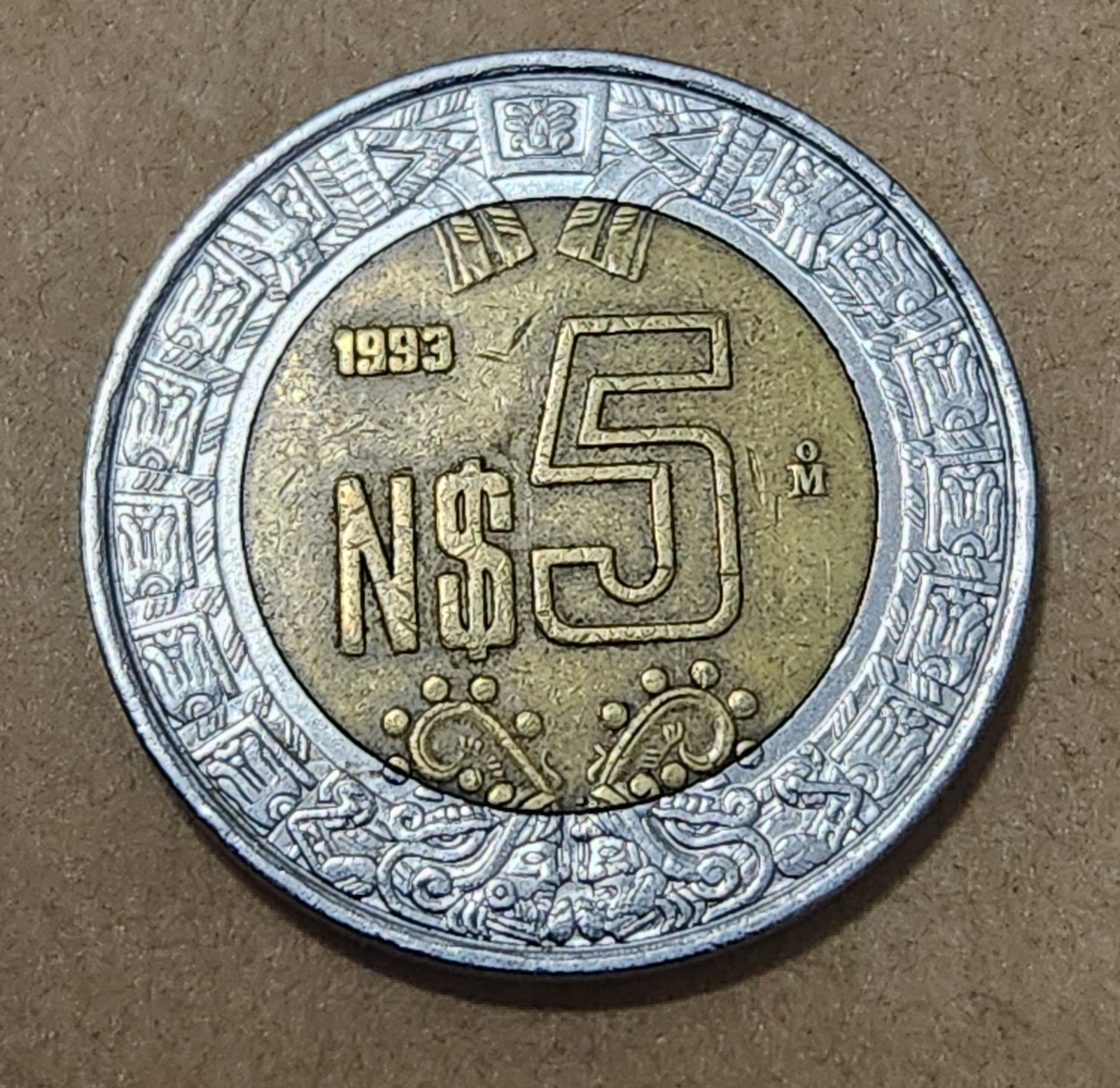 MEXICO 🇲🇽 FIVE (5) NUEVO PESOS COIN 1993