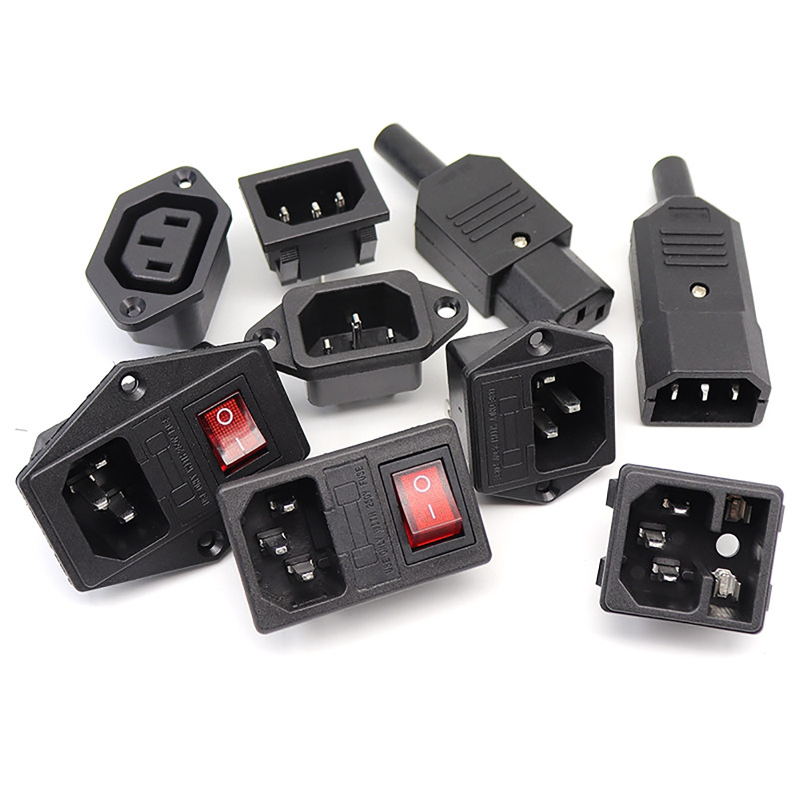 IEC Mains Power Plug / Socket Inlet C13 C14 Cable Connectors 10A AC250V Black