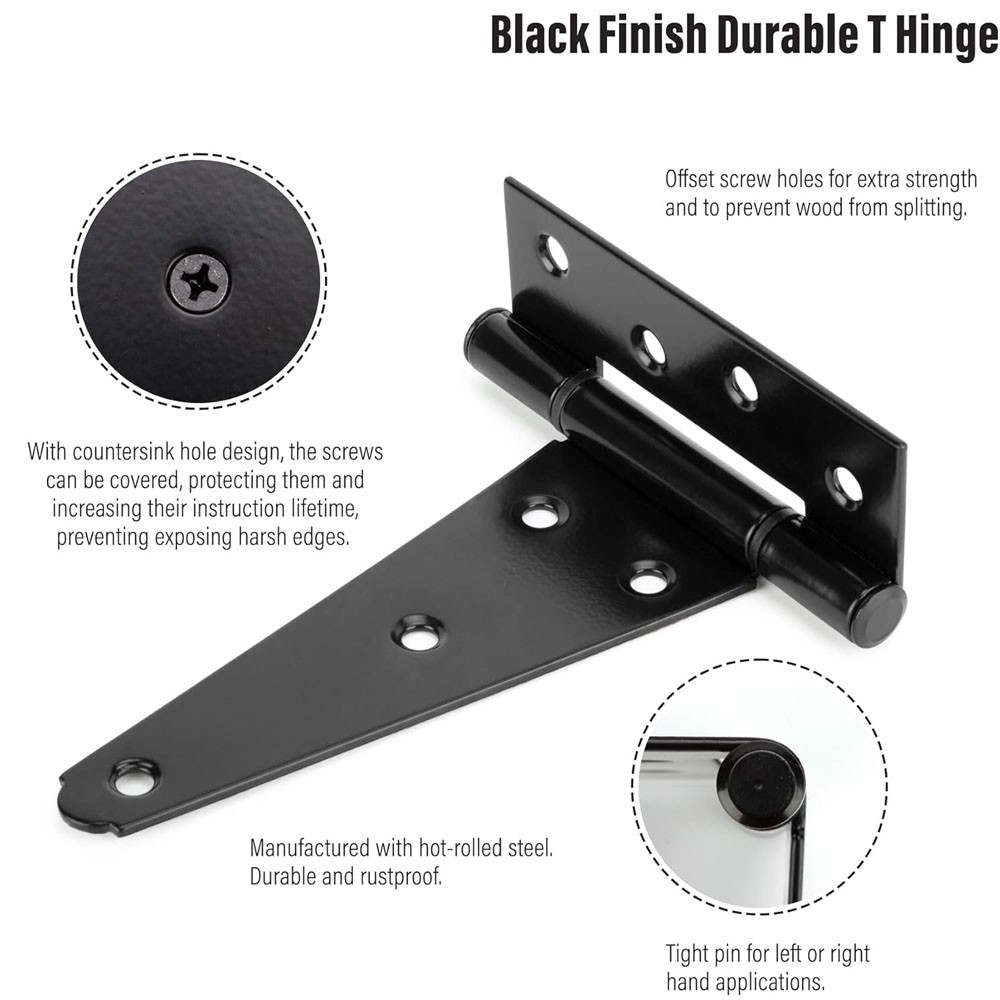 6 Pack/Set 4 Inch Heavy Duty T-Strap Hinges Rustproof Gate Barn Shed Door Hinge