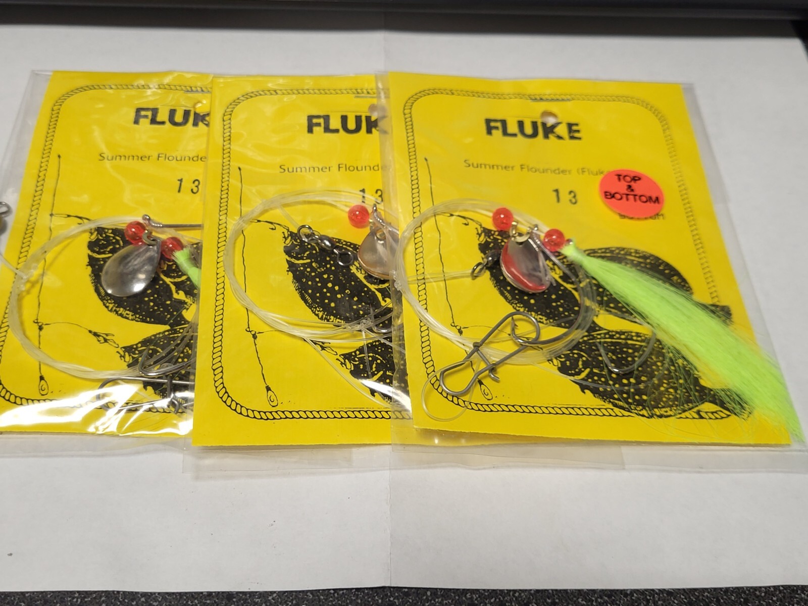 3 NJ Hand Tied English Hook CHART. Hair Hi-Lo w/Snap Fluke/Summer Flounder Rigs