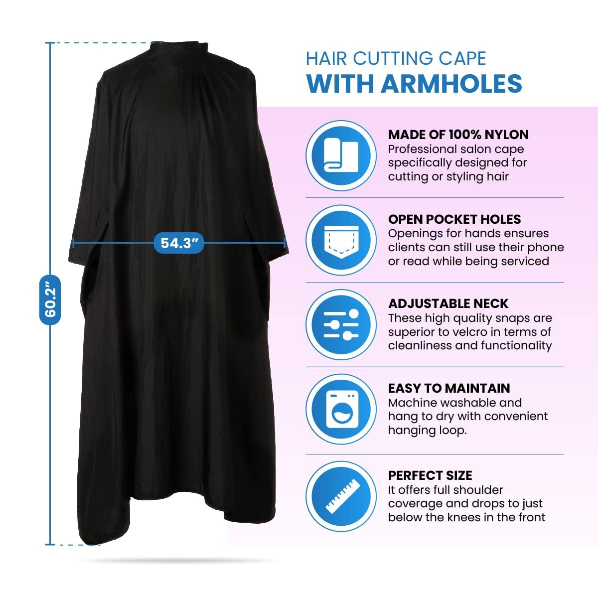 Professional Nylon Black Salon Cape - Haircutting Smock