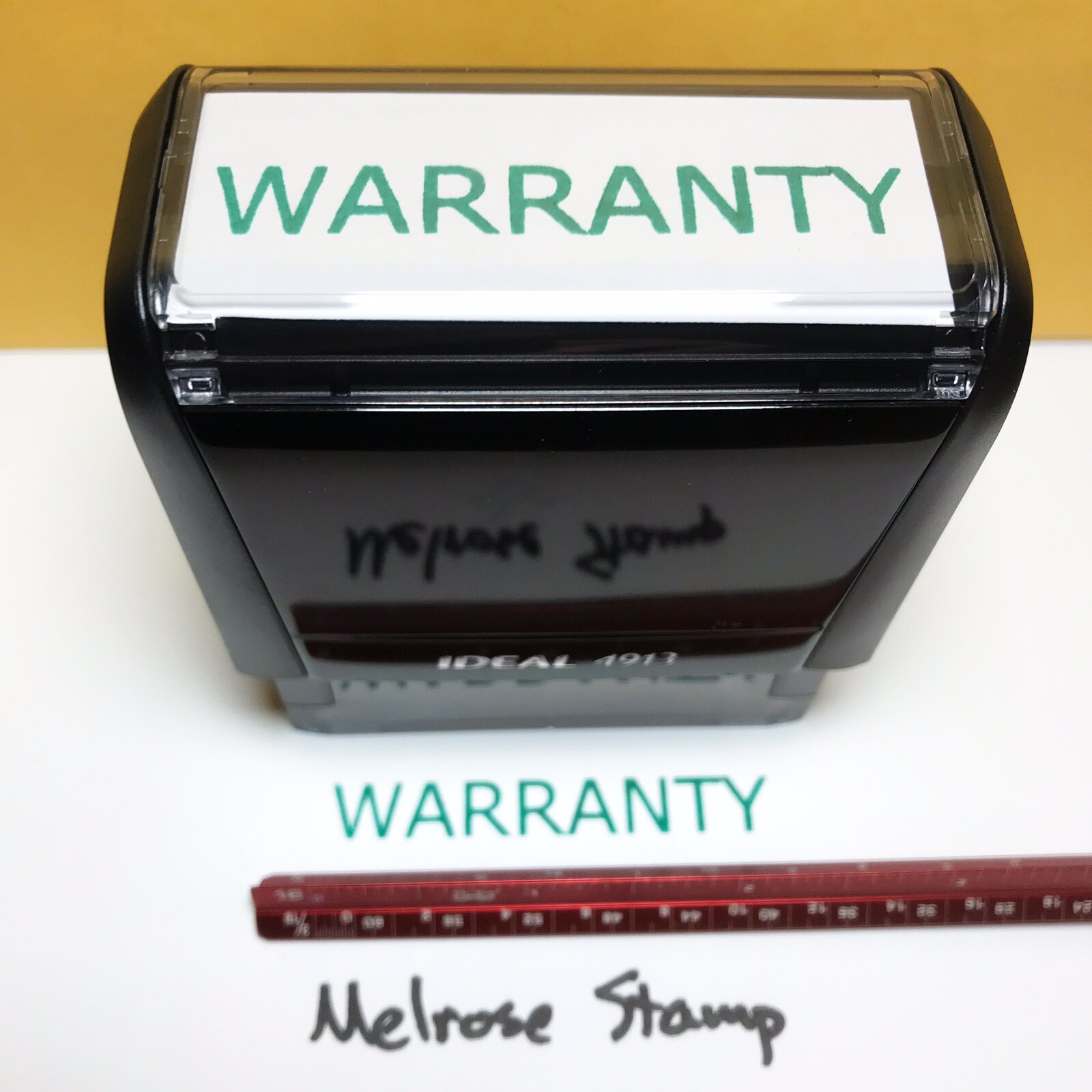 Warranty Rubber Stamp Self Inking Green Ink Ideal 4913
