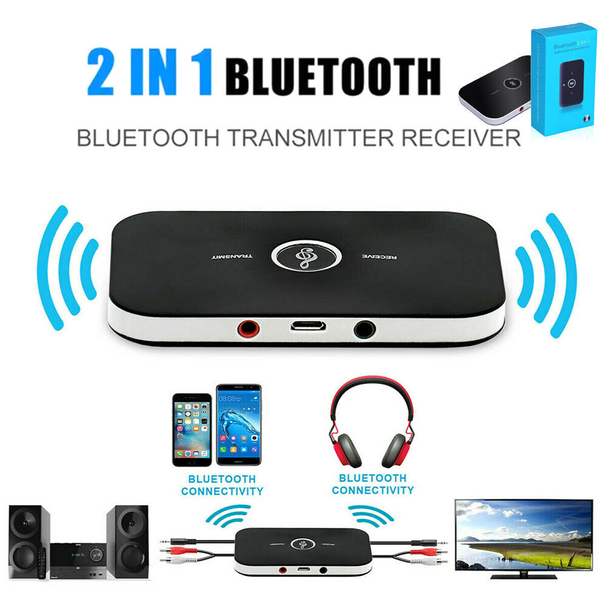 Bluetooth Transmitter Receiver Wireless Adapter For iOS Android TV headset USA
