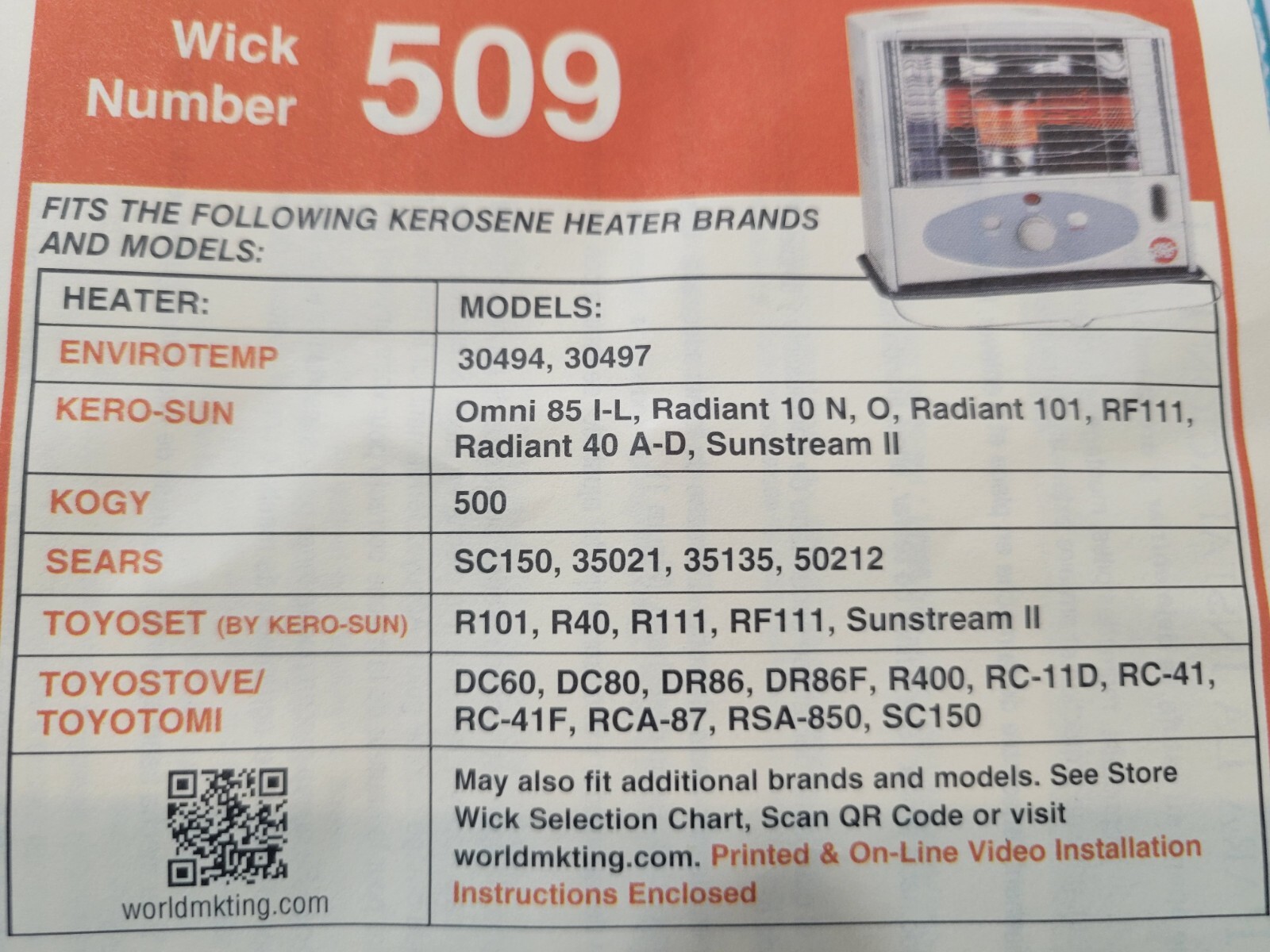 KEROSUN OMNI 85I, 85J, 85K, 85L KEROSENE HEATER WICK,*IGNITER, *WICK BRUSH/GUIDE