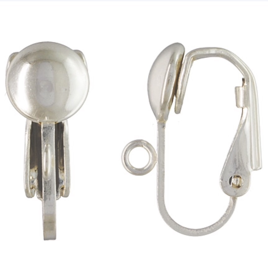 2pcs 925 Sterling Silver Clip On Earring Findings w/6.5mm Half Ball & Open Ring