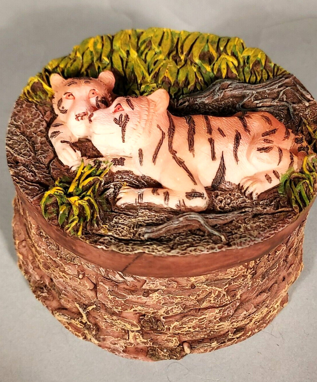 Vintage Tiger Trinket Stash Box Detailed Jungle Style Tiger Trinket Stash Box