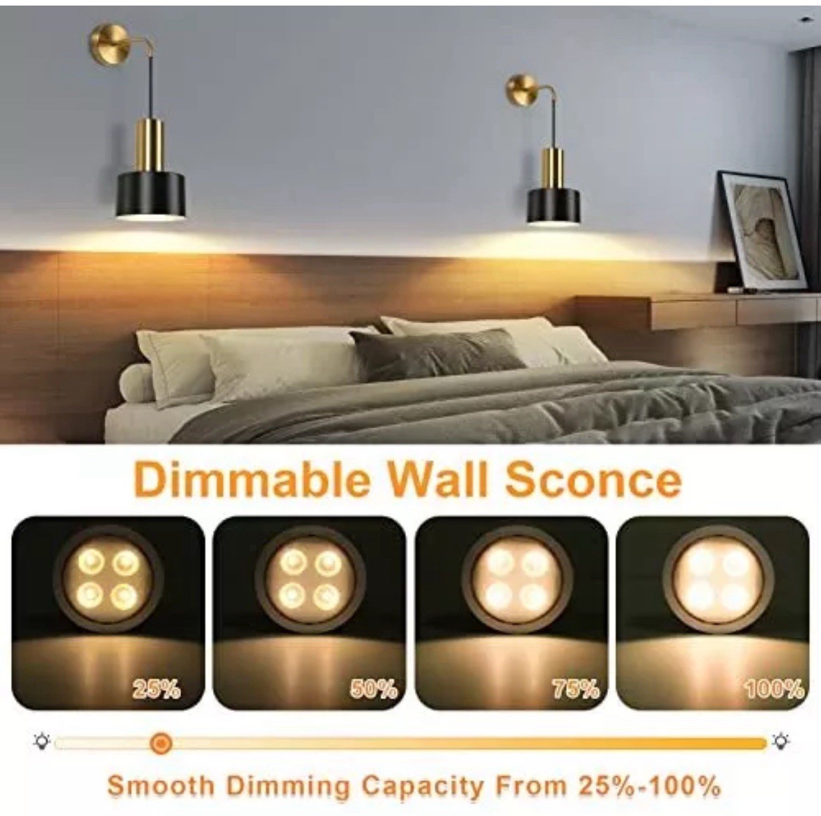2 Pack Rechargeable Wall Lights with Remote, Dimmable-Black Modern