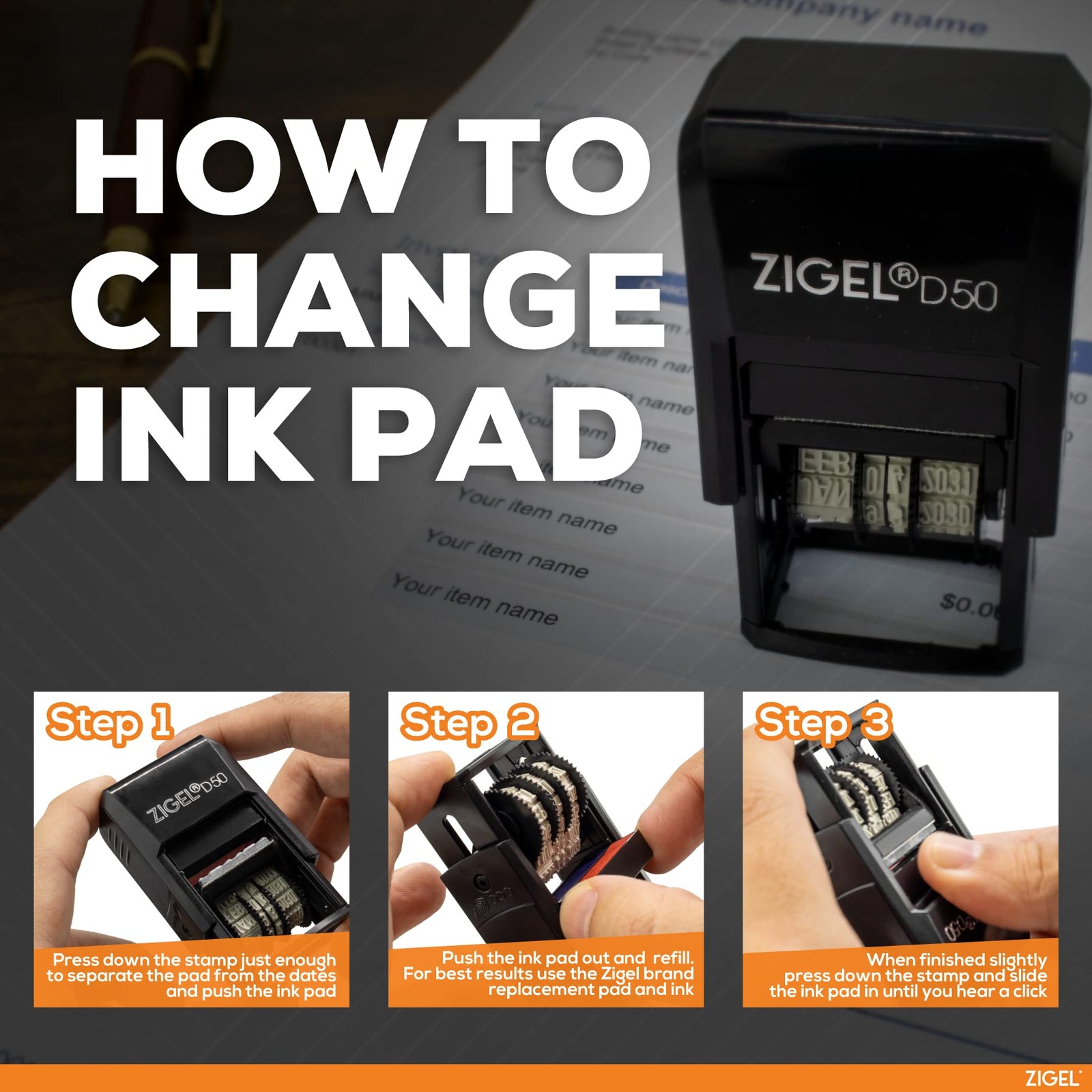 ZIGEL D50 Date Stamp with Received - Self Inking - RECEIVED, Red