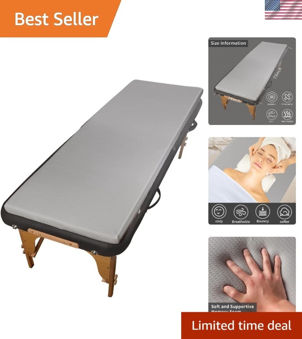 Luxury 73x24x2 Inch Grey Memory Foam Massage Table Topper with Removable Cover