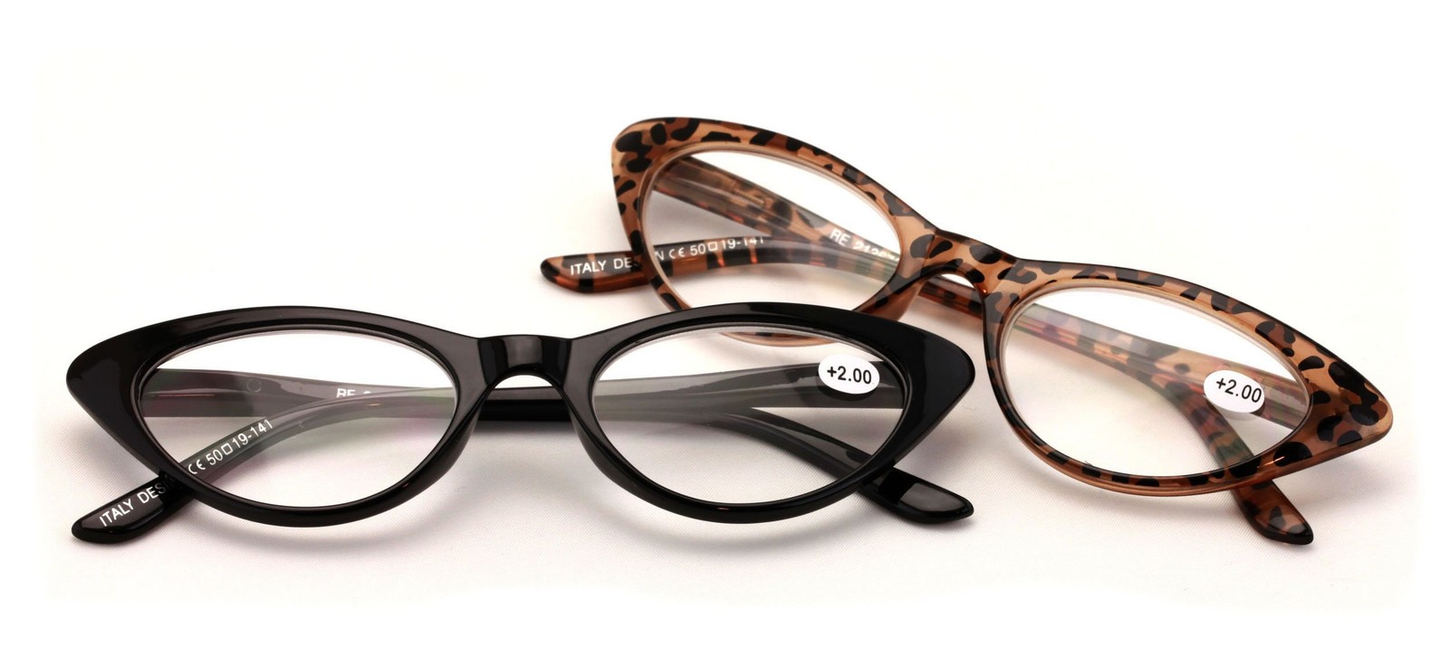 V.W.E. 2 Pairs Deluxe Female Cateye Vintage Reading Glasses, Black, Size Medium
