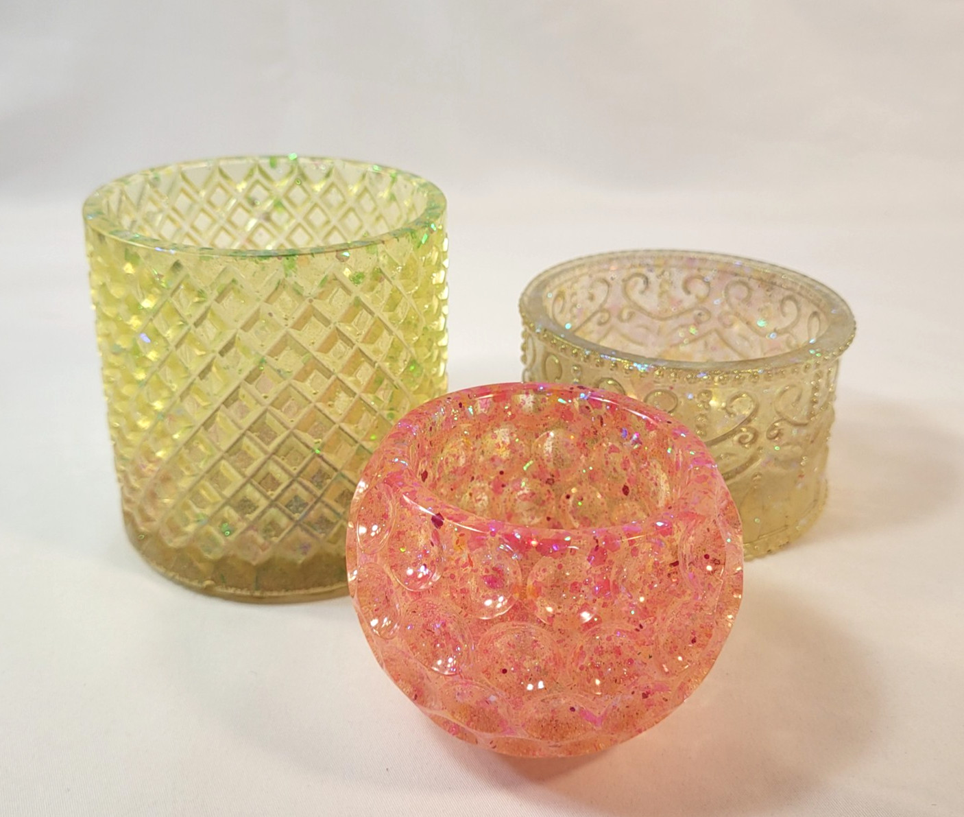 Handmade Resin Glitter Trinket Dishes - Lot of 3 - Very Cute!
