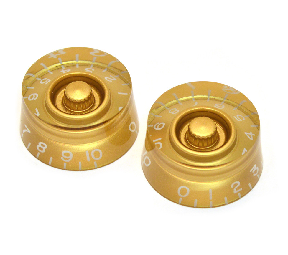 (4) Gold Speed Knobs for Import Guitar/Bass w/Coarse 6mm Split Pots PK-MSI-G