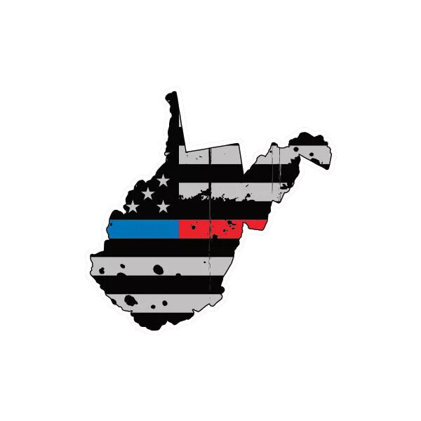 Distressed Thin Blue Red Line West Virginia State Shaped Subdued US Flag Sticker