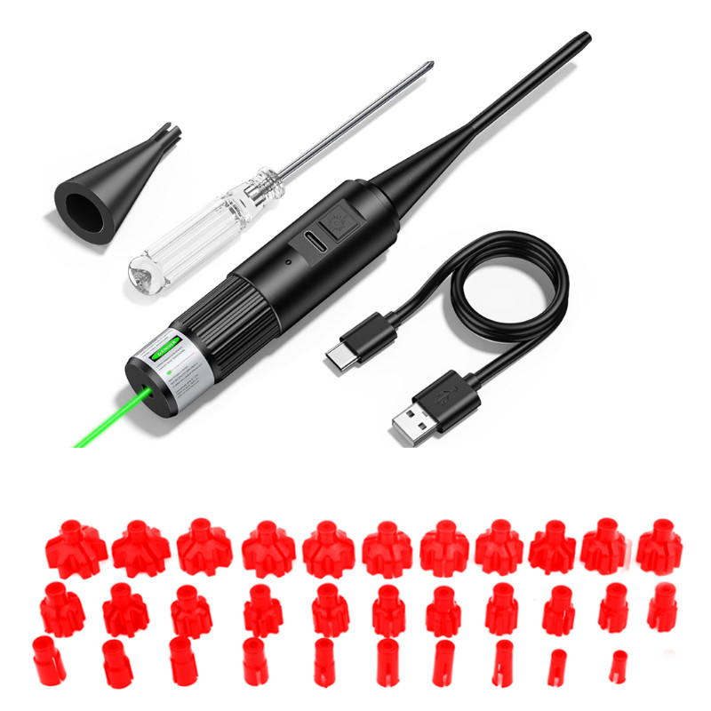 Rechargeable Green Laser Bore Sighter Kit .17 .22lr to 12G USB Boresighter Laser