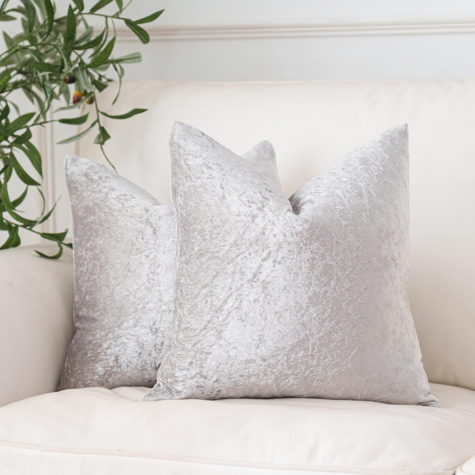 NiNi ALL Velour Throw Pillow Covers Silver 18" x (Pack of 2), Grey