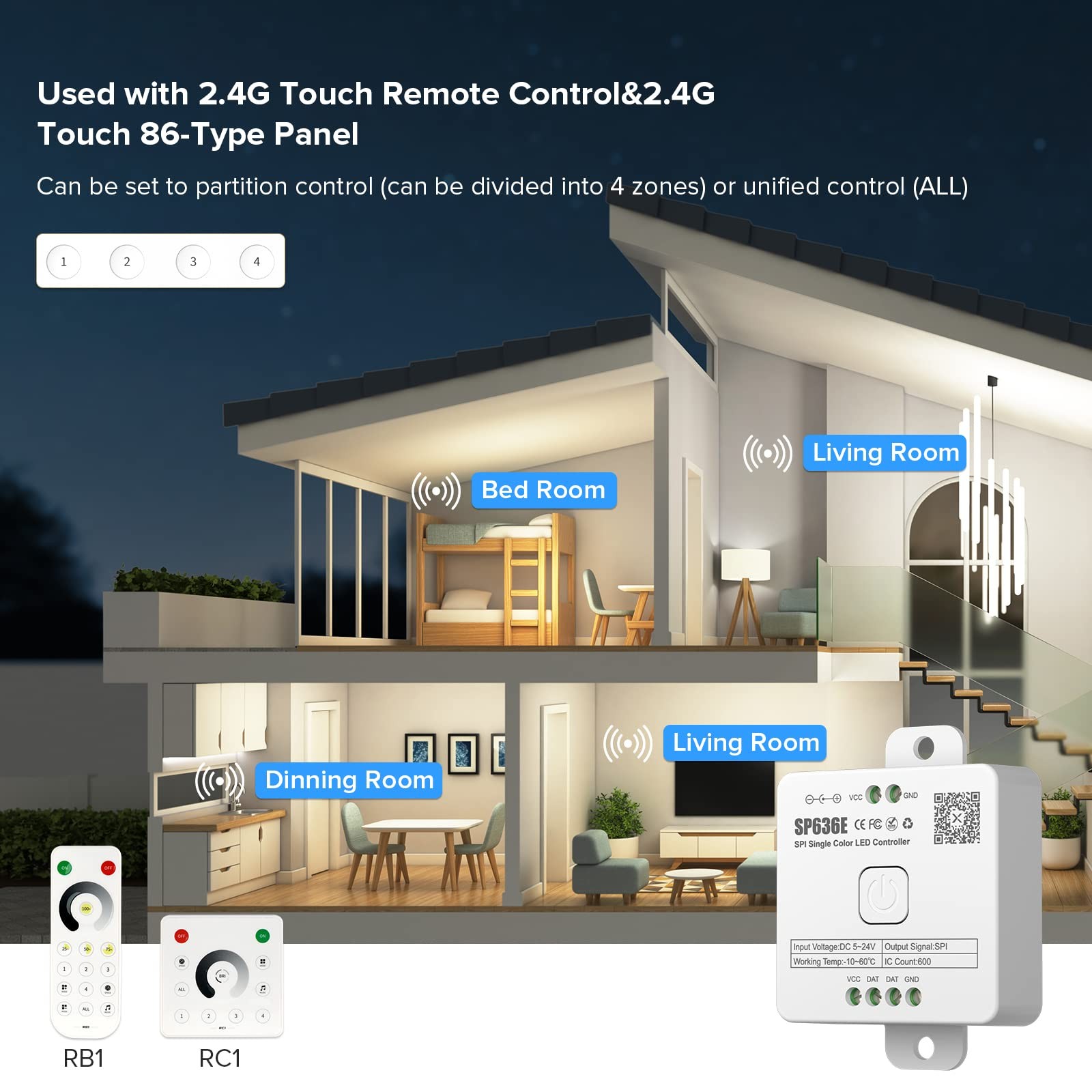 SP636E Single Color Music Bluetooth SPI Controller Dynamic White Light Effect...