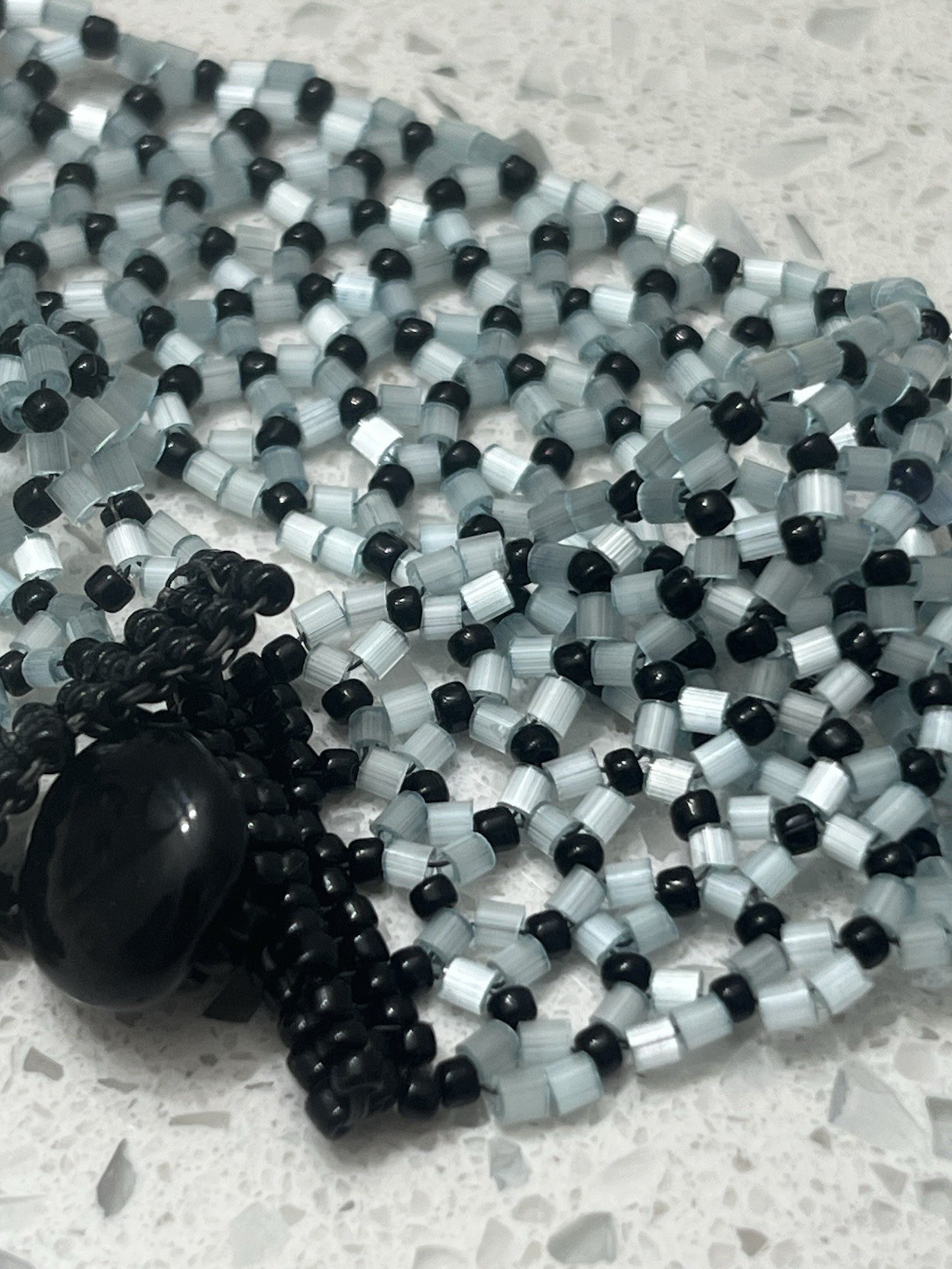 Handmade Beaded Ice Blue And Black Bracelet