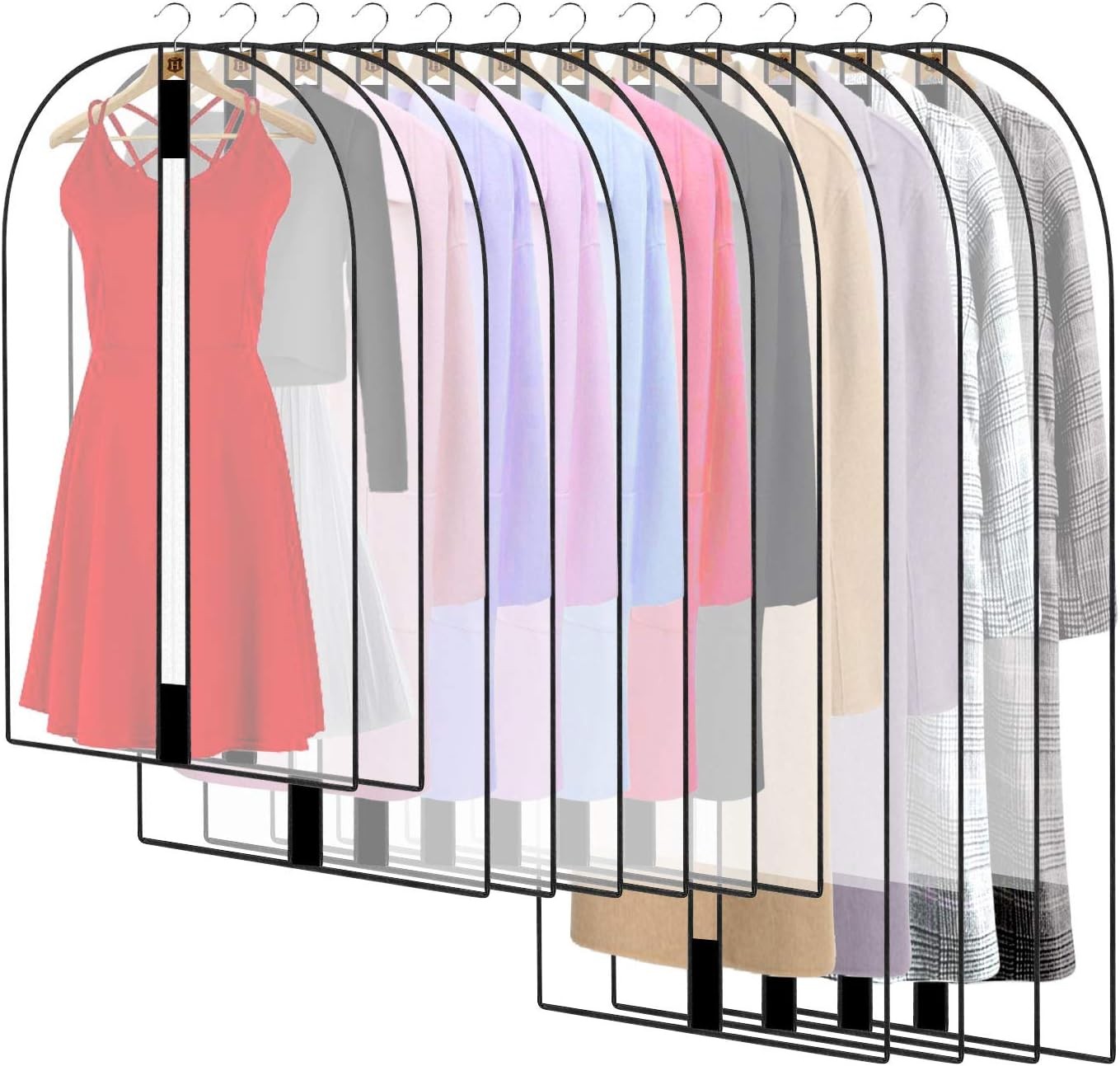 12 Pack Breathable Clothes Covers with Zip, Hanging Garment