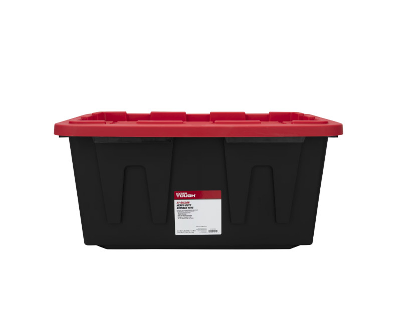 4-Pack Hyper Tough 27Gal Heavy Duty Plastic Storage Bin Black Red Snap Lid