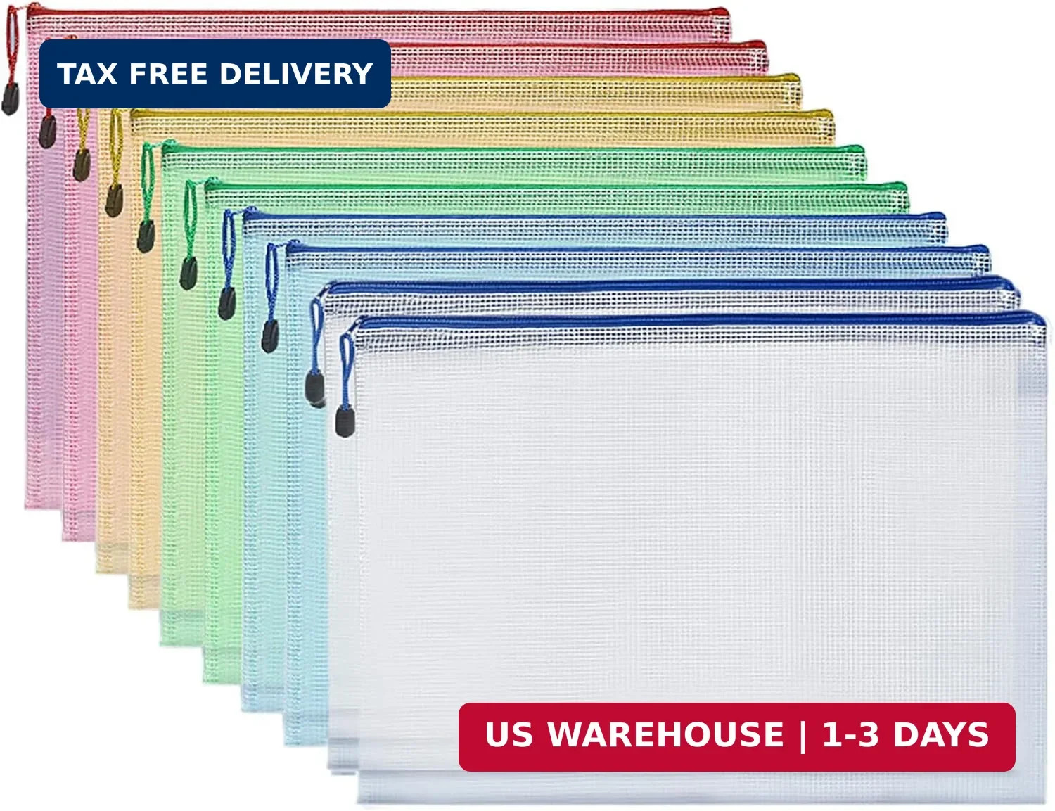 Zipper Documents Storage Bag, 10 Pack A4 Size Plastic Waterproof 13 Inch x 9 Inc
