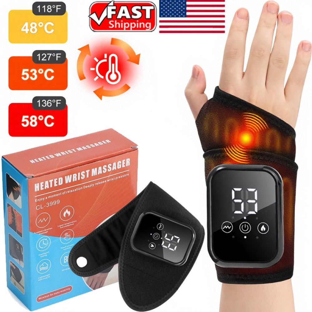 Cordless Hand Wrist Massager Pain Relief with 3 Heat Levels & 3 Vibration Modes