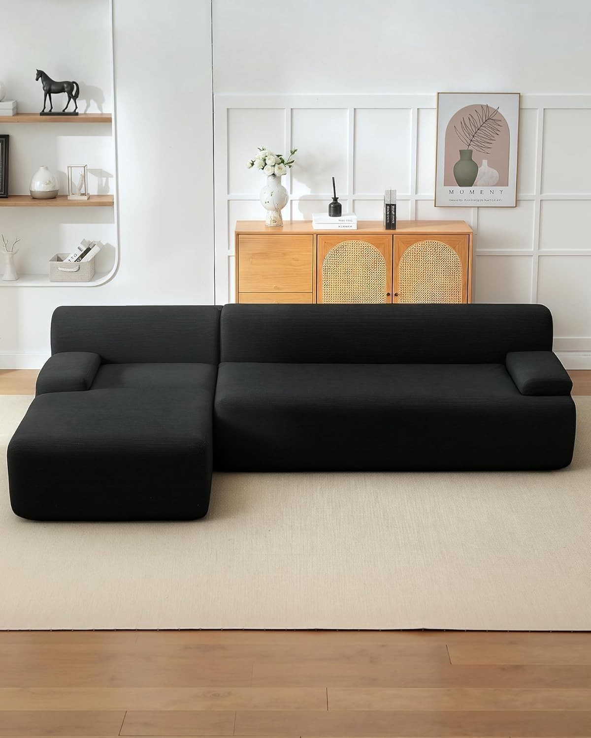 108" Modular Cloud Couch Sectional with Left Chaise, L-Shaped Boneless Sofa