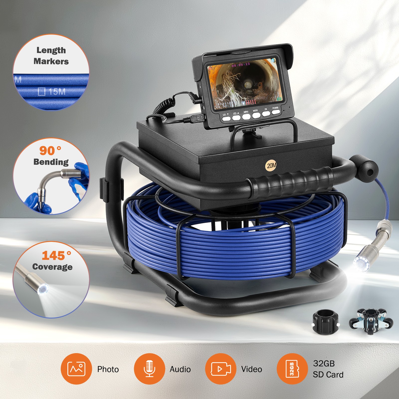 4.3 in. Sewer Inspection Camera w 66FT/20M Cable Plumbing Camera for Sewer Pipe